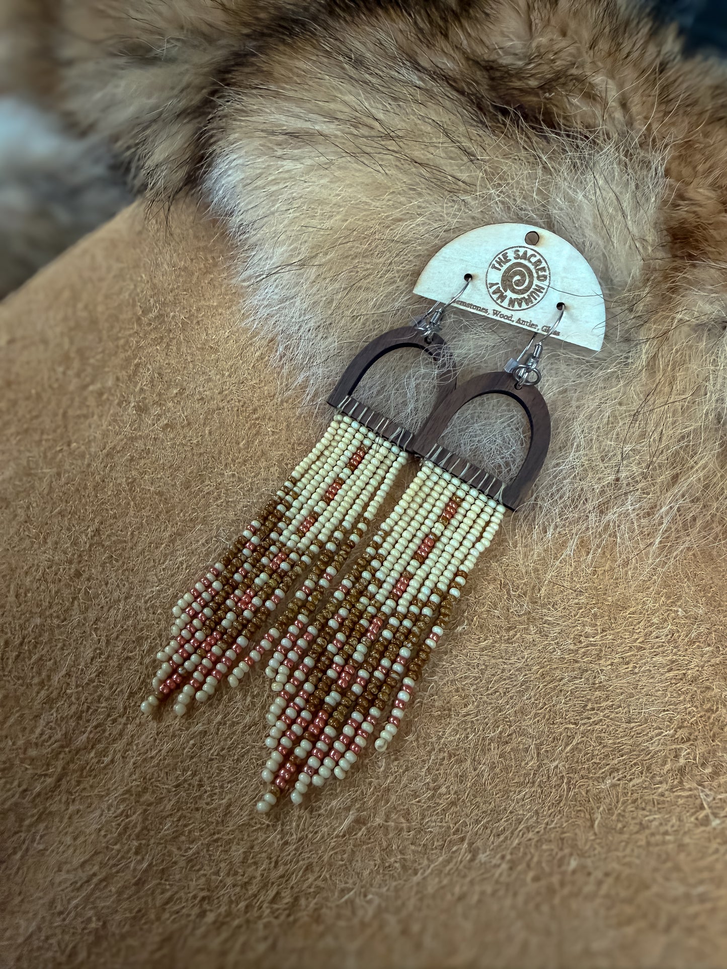 Wood Arch Fringe Earrings - CLEARANCE