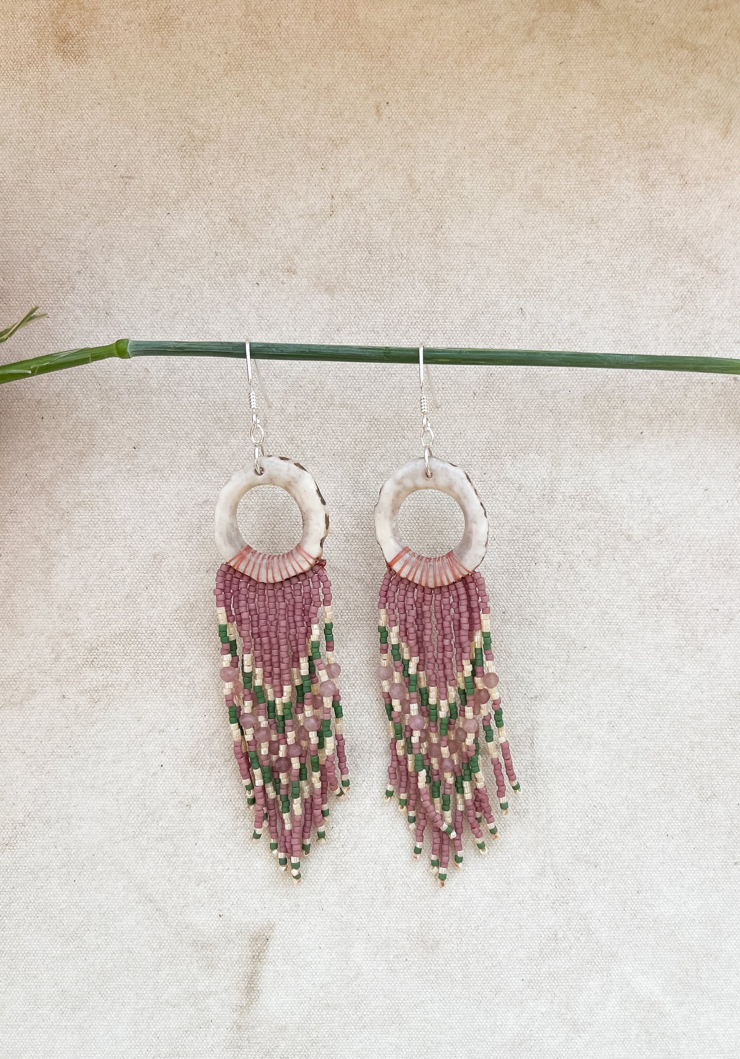 Heart Chakra Elk Antler Fringe Earrings