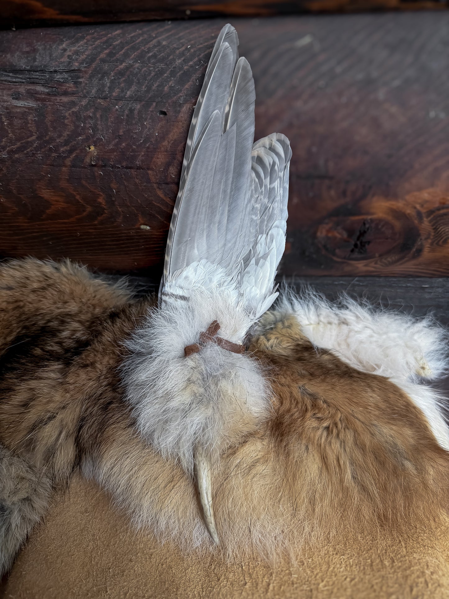 Grouse Wing Prayer Fan with Coyote