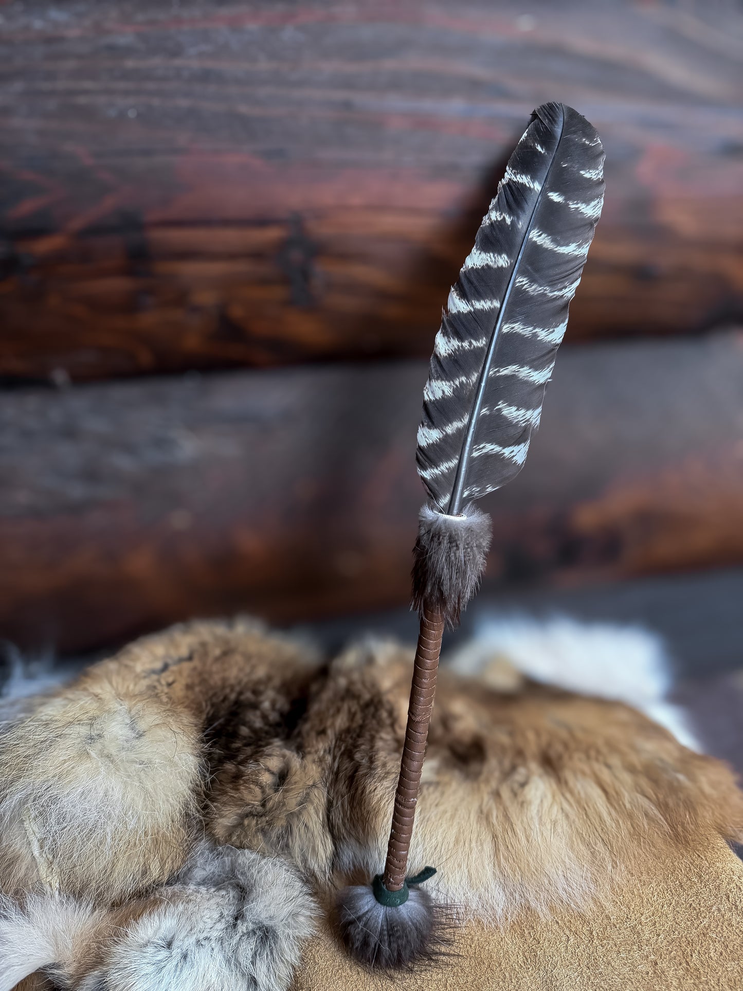 Single Feather Fan: Turkey, Beaver, Buckskin