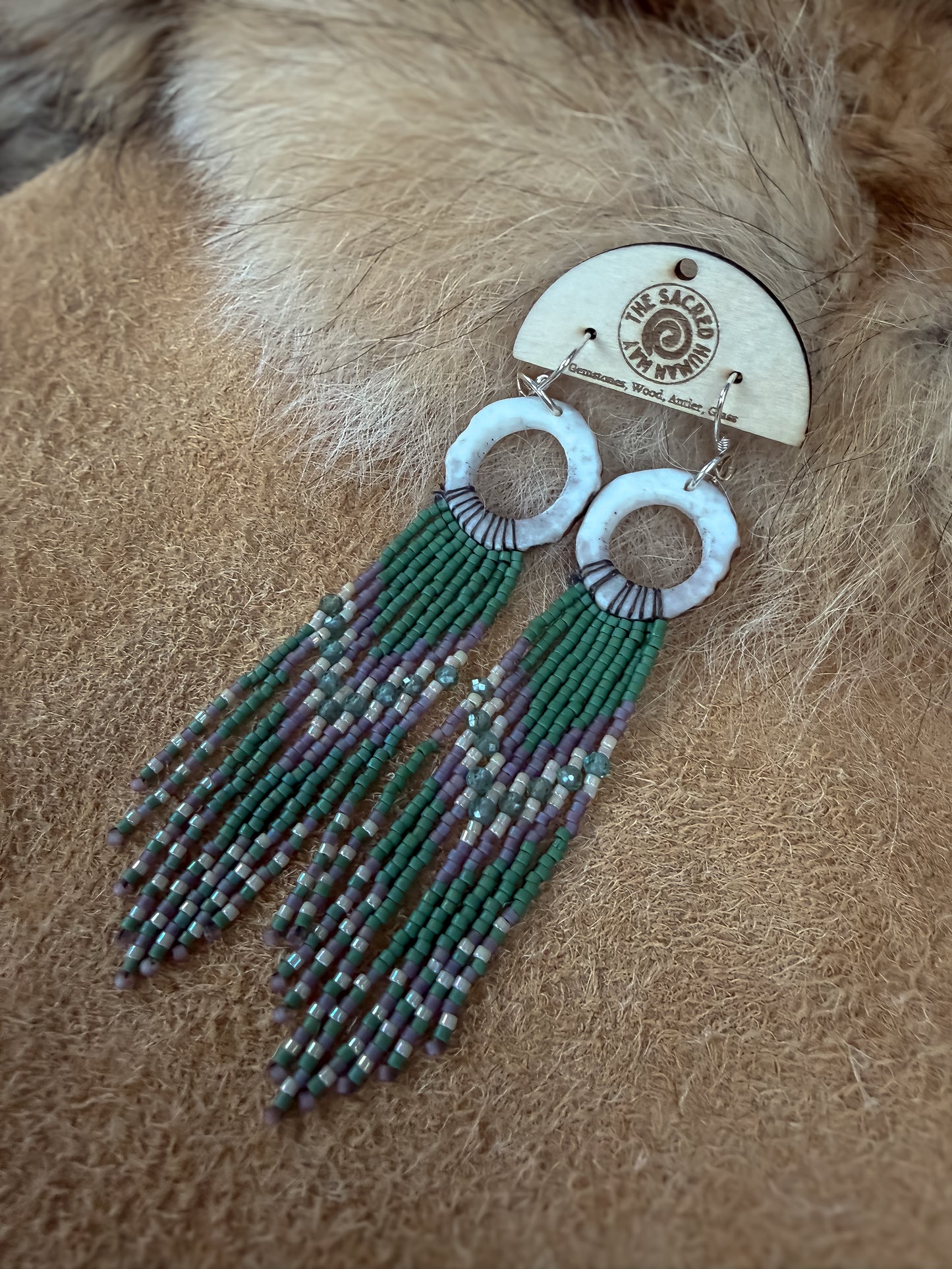 Elk Antler Fringe Earrings: Aurora Inspired-Green