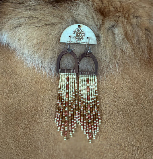 Wood Arch Fringe Earrings - CLEARANCE