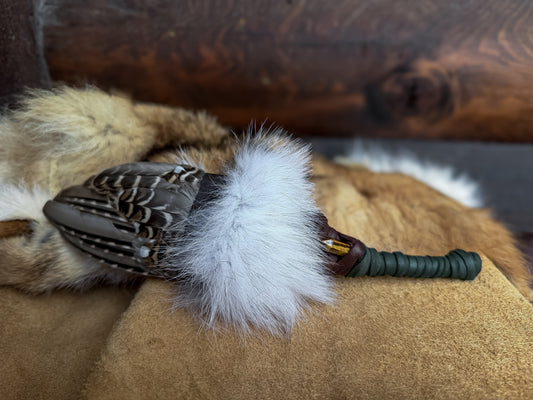 Grouse Wing Prayer Fan with Fox and Tiger Eye