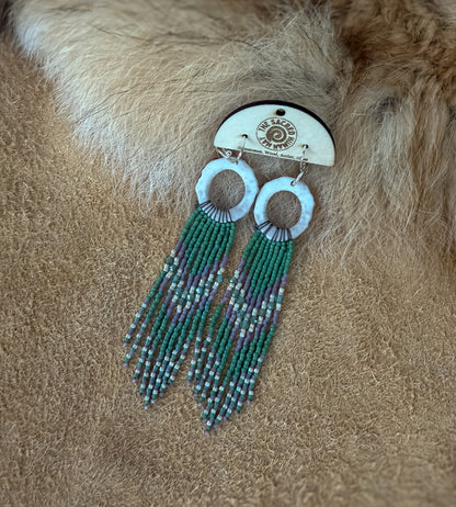 Elk Antler Fringe Earrings: Aurora Inspired-Green