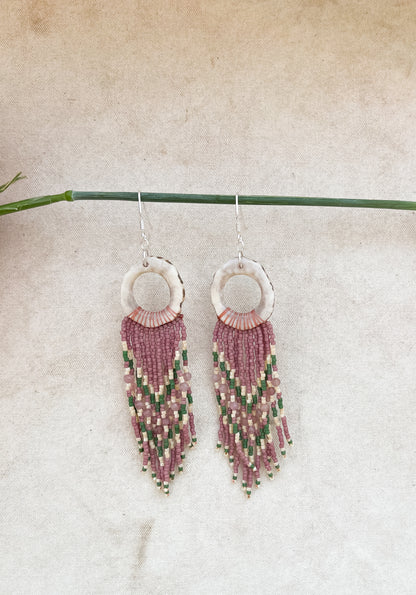 Heart Chakra Elk Antler Fringe Earrings