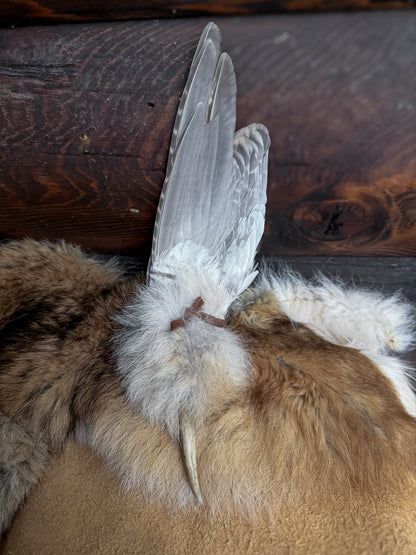 Grouse Wing Prayer Fan with Coyote