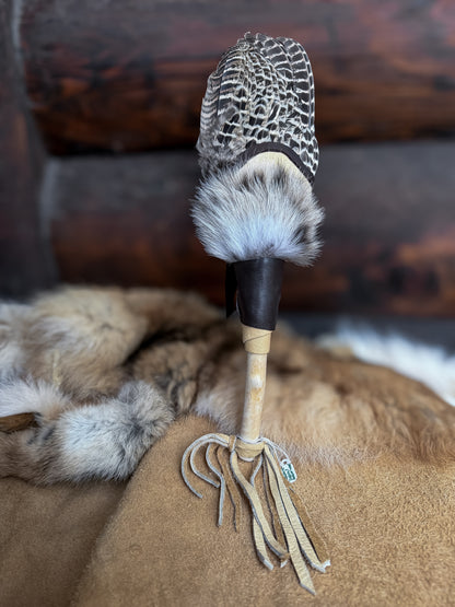 Pheasant Wing Prayer Fan with Bobcat