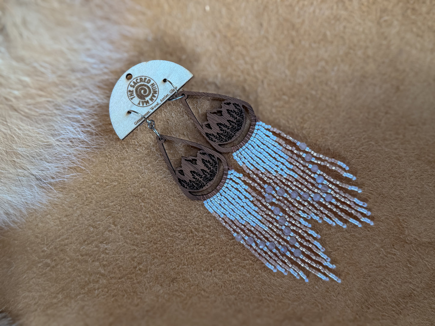 Mountain Fringe Earrings: Wood & Moonstone