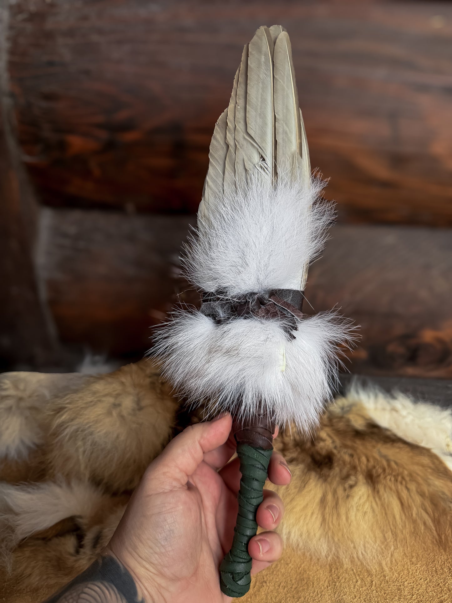 Grouse Wing Prayer Fan with Fox and Tiger Eye