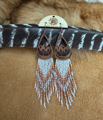Mountain Fringe Earrings: Wood & Moonstone