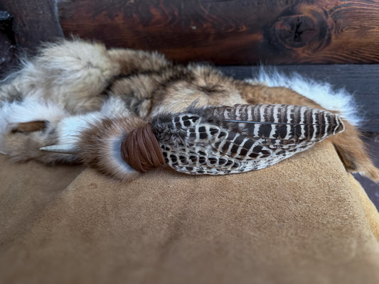 Pheasant Wing Prayer Fan with Fox