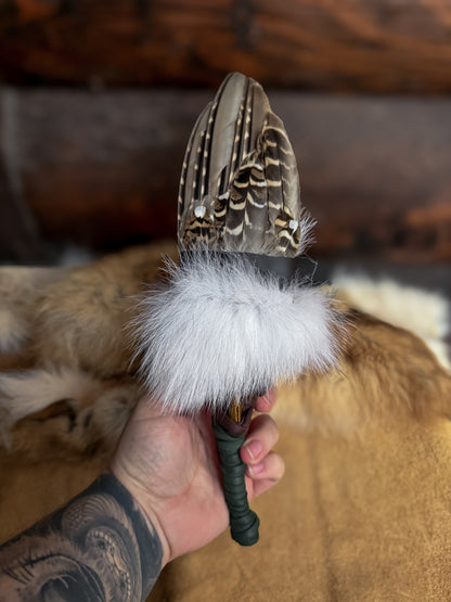 Grouse Wing Prayer Fan with Fox and Tiger Eye