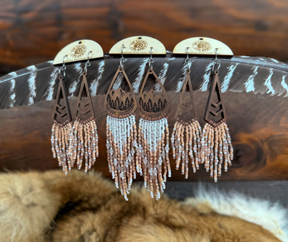 Mountain Fringe Earrings: Wood & Moonstone
