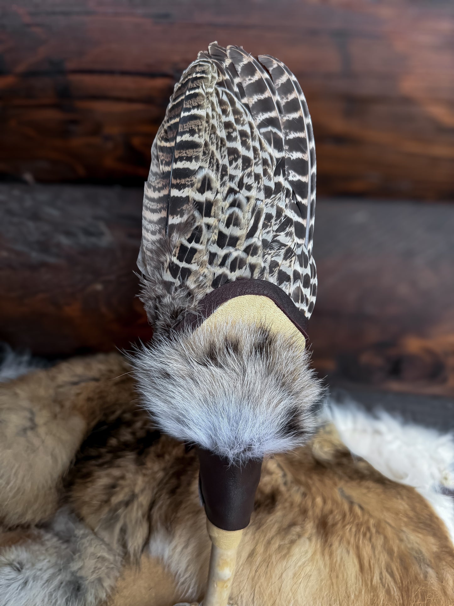 Pheasant Wing Prayer Fan with Bobcat