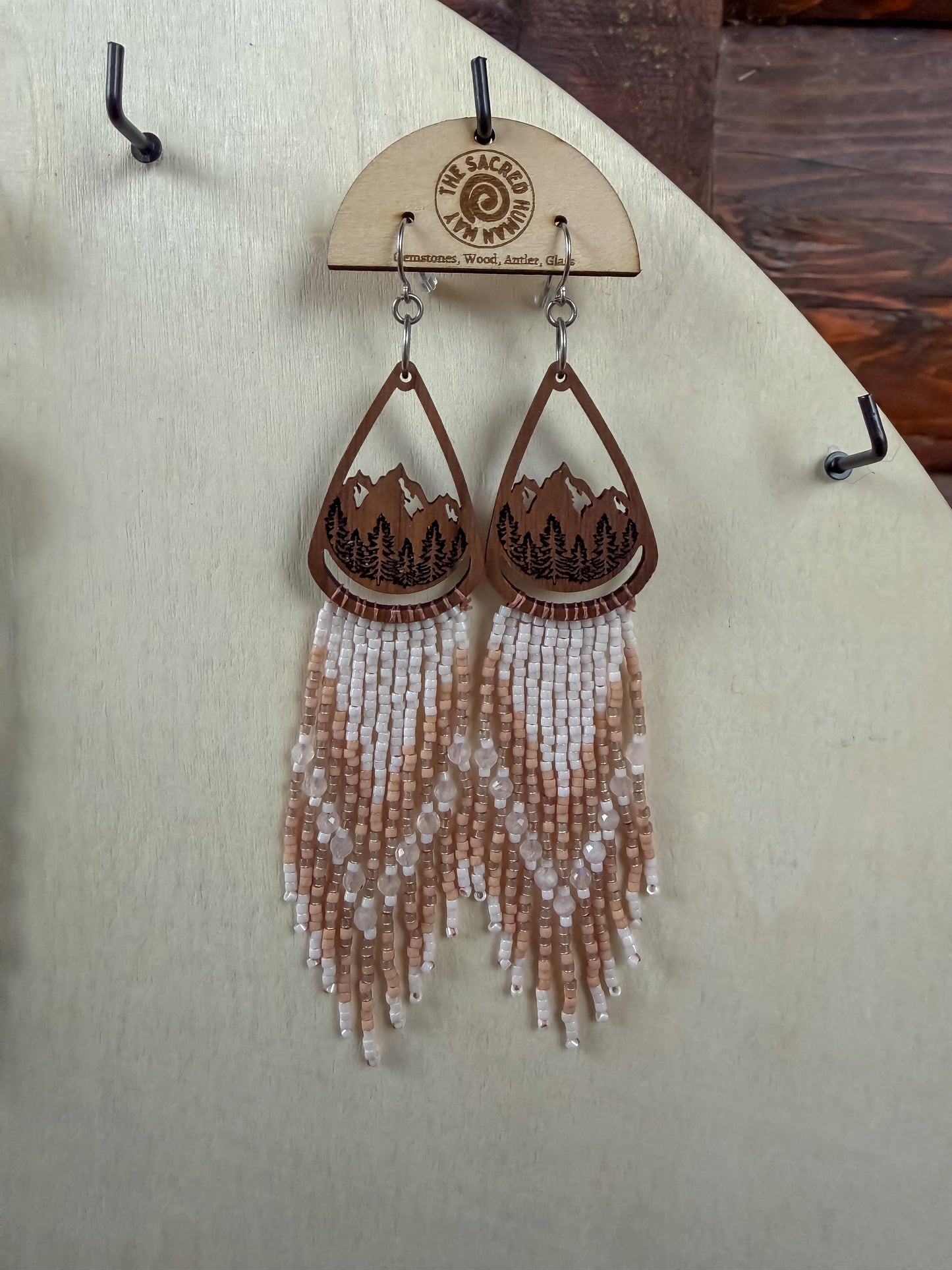 Mountain Fringe Earrings: Wood & Moonstone