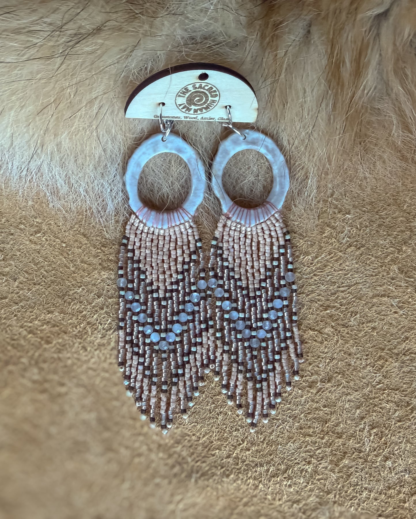Elk Antler Fringe Earrings: Moonstone Champagne