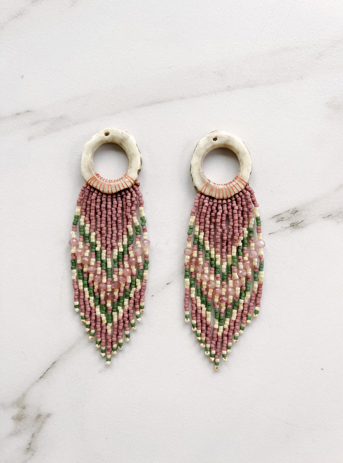 Heart Chakra Elk Antler Fringe Earrings