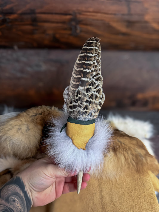 Pheasant Wing Fan with Fox