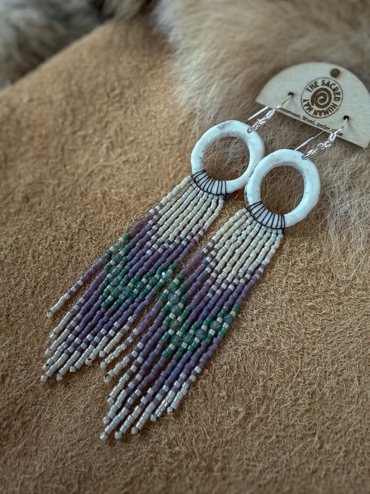 Elk Antler Fringe Earrings: Aurora Inspired-Pearl