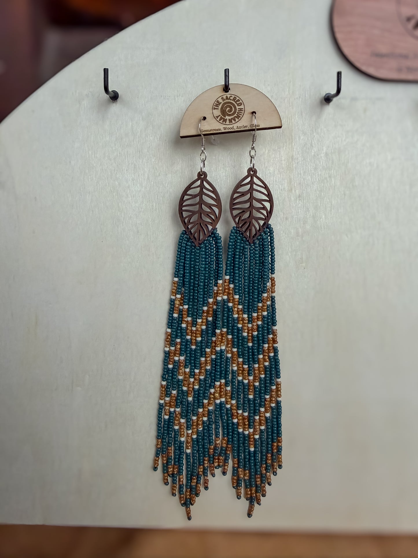 Wood Leaf Fringe Earrings - CLEARANCE