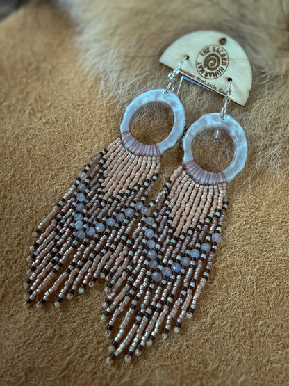 Elk Antler Fringe Earrings: Moonstone Champagne