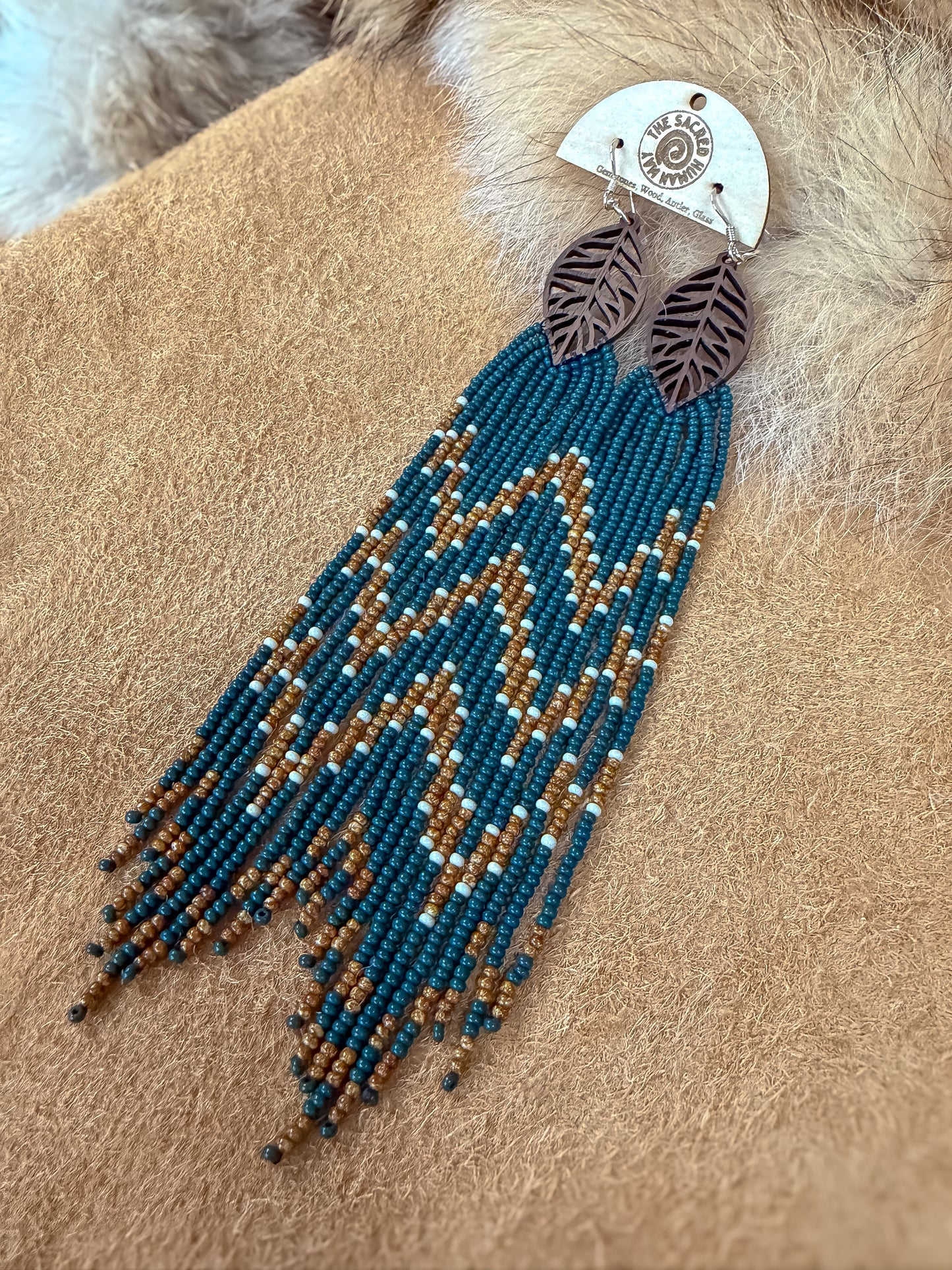 Wood Leaf Fringe Earrings - CLEARANCE