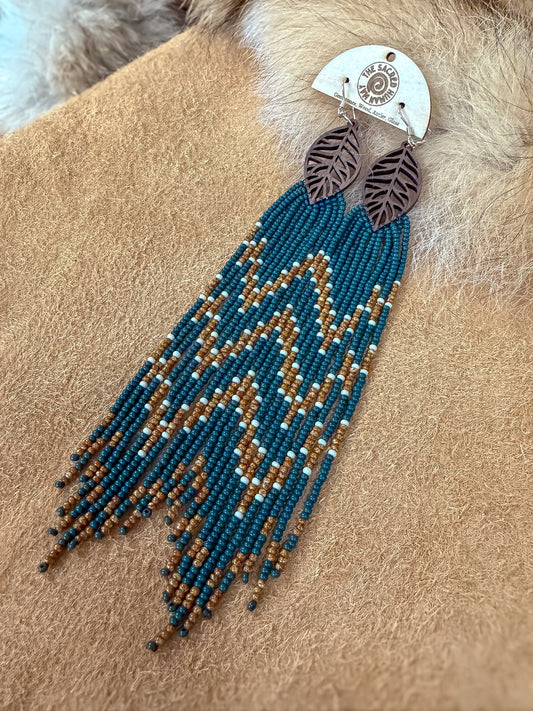 Wood Leaf Fringe Earrings - CLEARANCE