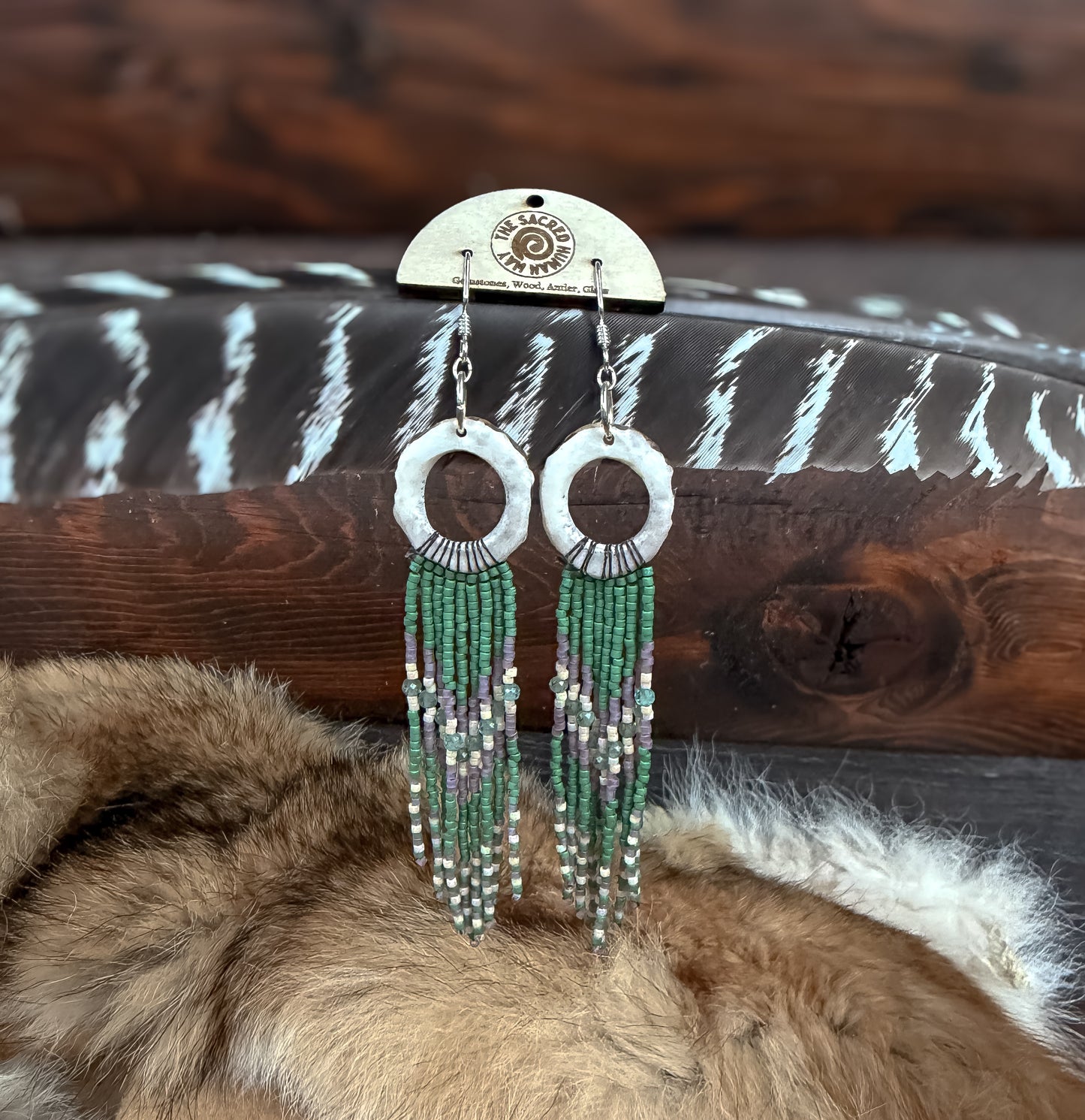 Elk Antler Fringe Earrings: Aurora Inspired-Green
