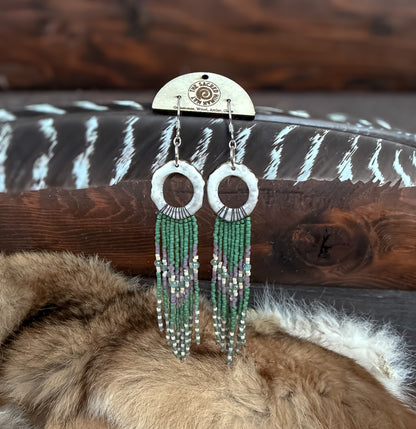 Elk Antler Fringe Earrings: Aurora Inspired-Green