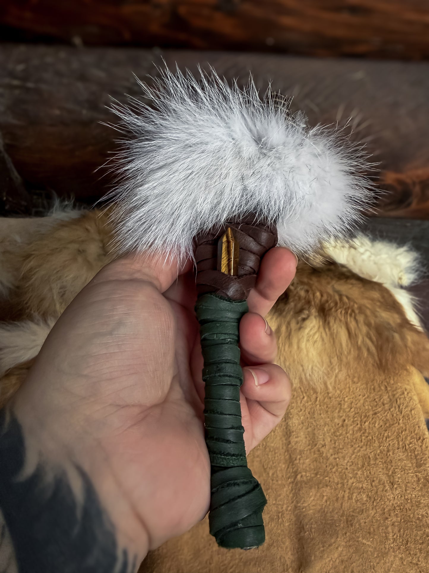 Grouse Wing Prayer Fan with Fox and Tiger Eye