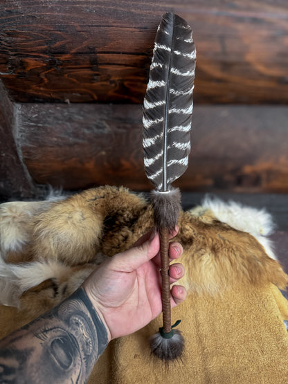 Single Feather Fan: Turkey, Beaver, Buckskin