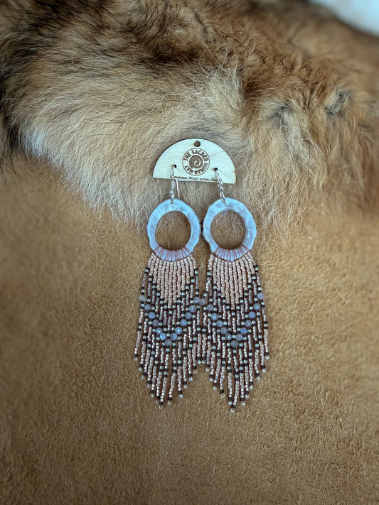 Elk Antler Fringe Earrings: Moonstone Champagne
