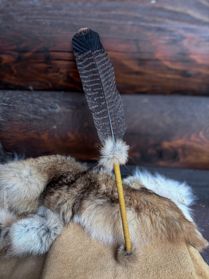 Single Feather Fan: Turkey, Coyote, Buckskin