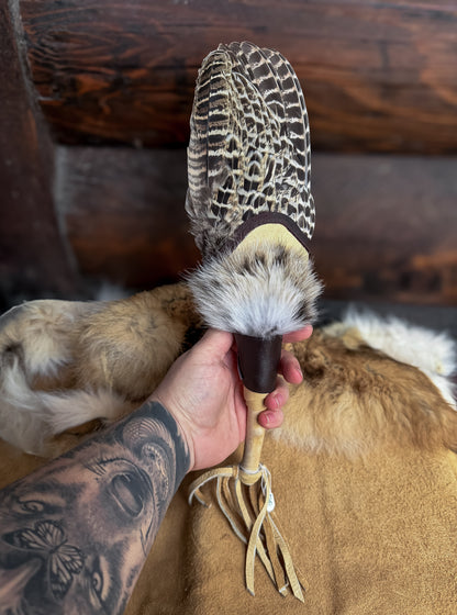 Pheasant Wing Prayer Fan with Bobcat