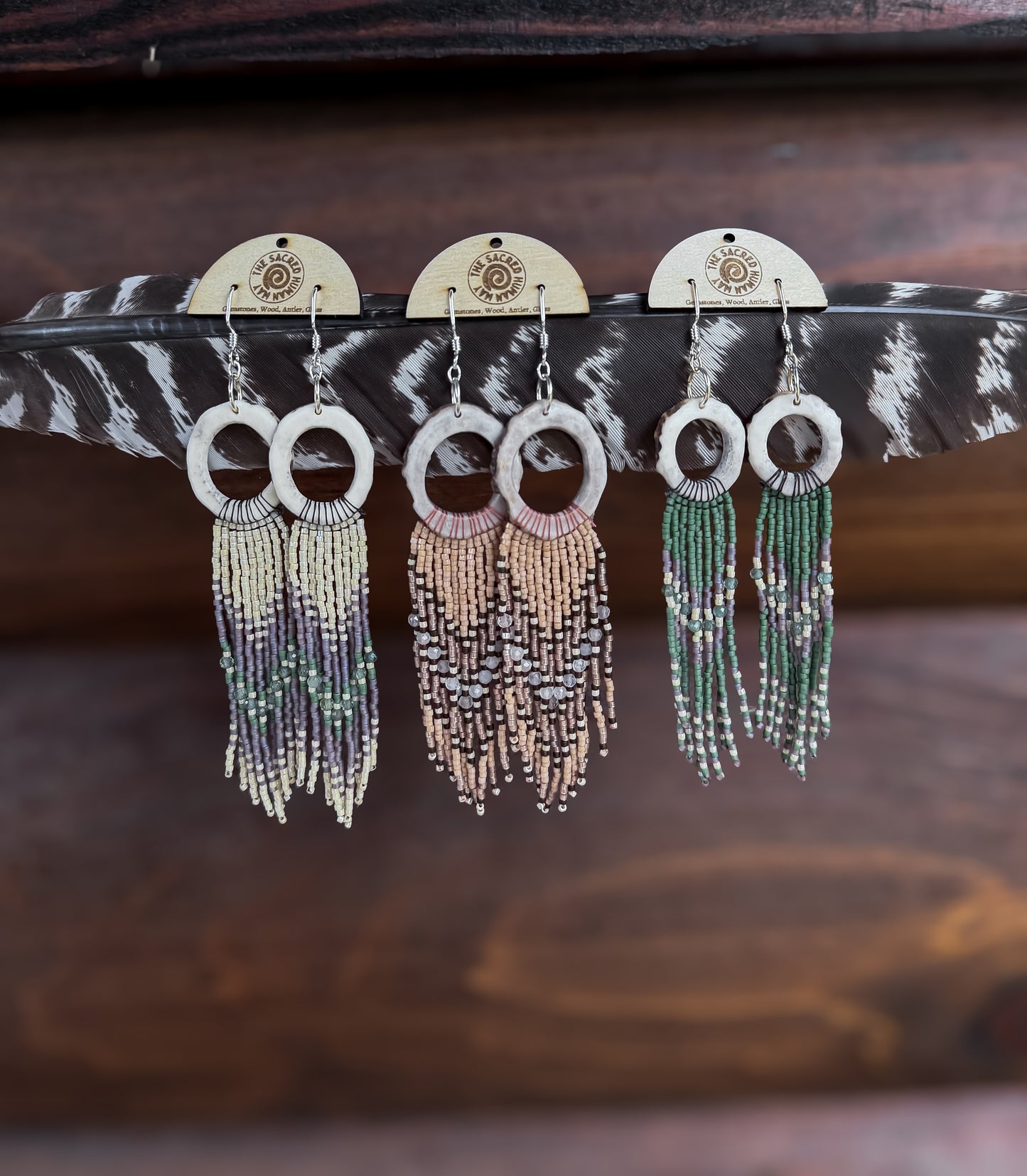 Elk Antler Fringe Earrings: Aurora Inspired-Pearl